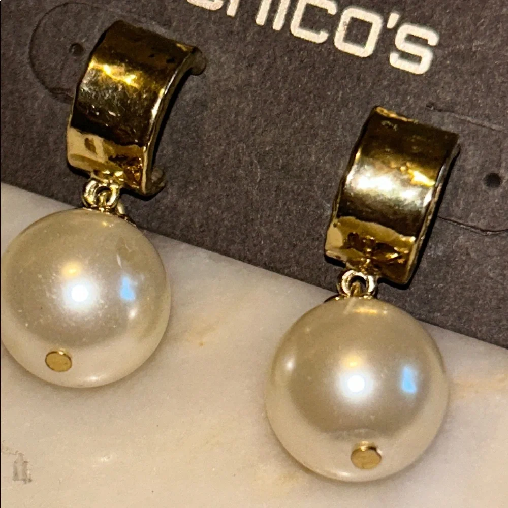 Chico's‎ Women Gold Tone Faux Pearl Arie Dangle Drop Earring NWT